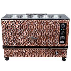 Pro Elektrikli Full Otomatik Çay Kazanı 5 Demlikli 50 Litre Bakır