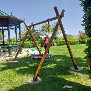 Kütük Ahşap Salıncak Modeli - Kuluçka Salıncak Sepetli R90 Cm