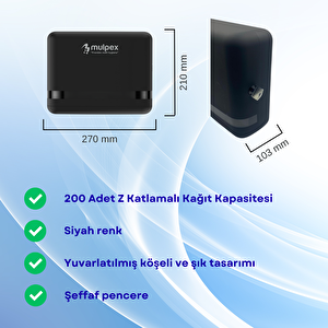 Siyah Duvara Monte Z Katlamalı Kağıt Havlu Dispenseri | Premium Abs Gövde, Anahtarlı Kilit, Vidalı & Yapışkan Montaj