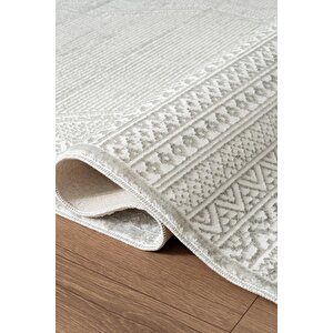 Zenith Zn028w Krem Modern Klasik Desen Parlak Yumuşak Kadife İnce Kaymaz Tabanlı Halı 100x200 cm