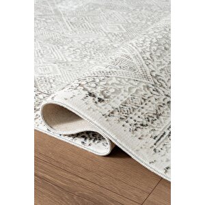 Zenith Zn027w Krem Modern Klasik Desen Parlak Yumuşak Kadife İnce Kaymaz Tabanlı Halı 120x180 cm