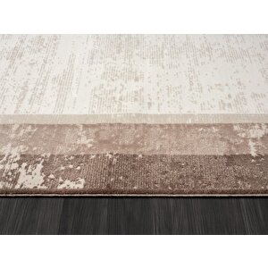 Dark Dk002a Bej Halı Kahverengi Kenar Çerçeveli Akrilik Tozuaz Modern Salon Halısı Yatak Odası