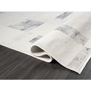 Truva Tv035m Krem Rengi Halı Lacivert Geometrik Detaylı Akrilik Yumuşak Modern Salon Halısı