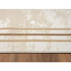 Merit Mr004a Krem Halı Kahverengi Kenar Çerçeveli Ince Yumuşak Akrilik Tozuaz Modern Salon Halısı