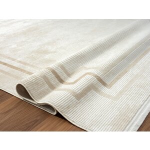 Merit Mr004a Krem Halı Kahverengi Kenar Çerçeveli Ince Yumuşak Akrilik Tozuaz Modern Salon Halısı