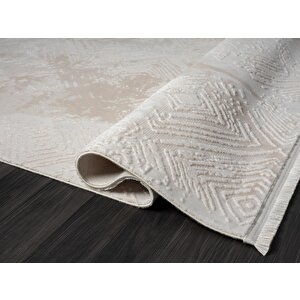 Kaftan Kf007b Bej Halı Geometrik Kabartma Desenli Akrilik Halı Tozuaz Salon Halısı Yatak Odası
