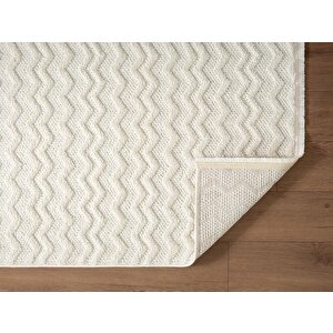 Wool Wl009a Beyaz Modern Desen Kabartmalı Doku Pamuk Tabanlı Kaymaz Halı