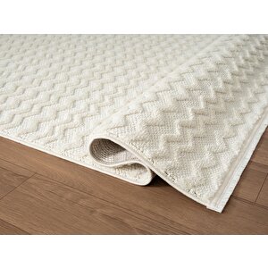 Wool Wl009a Beyaz Modern Desen Kabartmalı Doku Pamuk Tabanlı Kaymaz Halı 120x180 cm