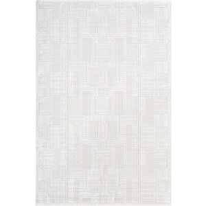 Best 115a Beyaz Modern Geometrik Desen Parlak Makinada Yıkanabilir Salon Halısı 100x300 cm