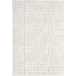 Best 115a Beyaz Modern Geometrik Desen Parlak Makinada Yıkanabilir Salon Halısı 200x290 cm