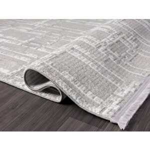 Sümer Sm007a Gri Halı Geometrik Desen Dekoratif Modern Tozuyok Antialerjik Salon Yatak Odası Koridor
