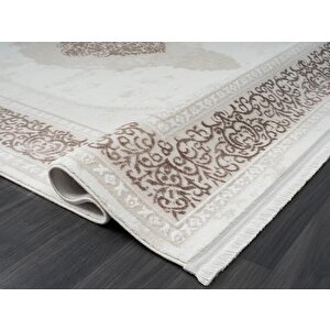 Dark Dk015a Bej Halı Kahverengi Kenar Çerçeveli Göbekli Akrilik Tozuaz Modern Salon Halısı Koridor