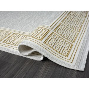 Zenith Zn002a Gri Halı Gold Kenar Çerçeveli Modern Parlak Yumuşak Kadife Ince Antialerjik Salon