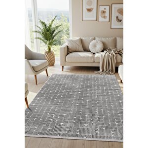 Best 114a  Antrasit Modern Geometrik Desen Parlak Makinada Yıkanabilir Salon Halısı 160x230 cm