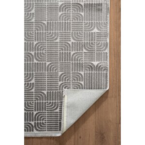 Best 114a  Antrasit Modern Geometrik Desen Parlak Makinada Yıkanabilir Salon Halısı