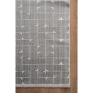 Best 114a  Antrasit Modern Geometrik Desen Parlak Makinada Yıkanabilir Salon Halısı