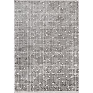 Best 114a  Antrasit Modern Geometrik Desen Parlak Makinada Yıkanabilir Salon Halısı 80x300 cm