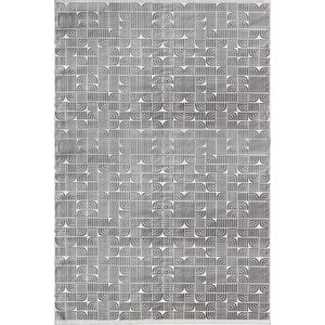 Best 114a  Antrasit Modern Geometrik Desen Parlak Makinada Yıkanabilir Salon Halısı 80x300 cm