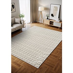 Wool Wl011a Gri Beyaz Modern Desen Kabartmalı Doku Pamuk Tabanlı Kaymaz Halı 200x290 cm