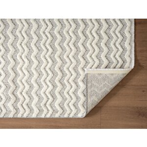 Wool Wl011a Gri Beyaz Modern Desen Kabartmalı Doku Pamuk Tabanlı Kaymaz Halı
