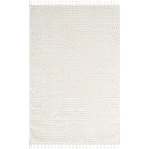Halı Wool Wl010a Beyaz Modern Desen Kabartmalı Doku Pamuk Tabanlı Kaymaz Halı 120x180 cm