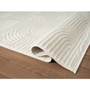 Halı Wool Wl010a Beyaz Modern Desen Kabartmalı Doku Pamuk Tabanlı Kaymaz Halı 120x180 cm