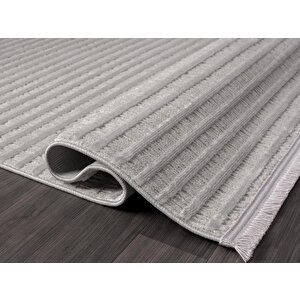 Sümer Sm008g Gri Antrasit Çizgi Desen Halı Dekoratif Modern Tozuyok Antialerjik Salon Halısı Koridor