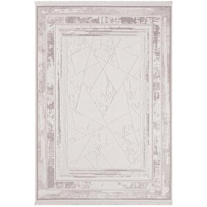 Truva Tv013a Bej Halı Geometrik Desen Kenar Çerçeveli Kalın Akrilik Tozuaz Modern Salon Halısı 100x300 cm