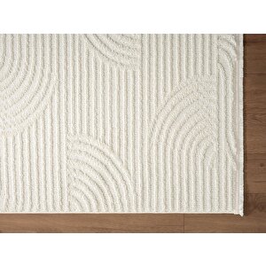 Halı Wool Wl010a Beyaz Modern Desen Kabartmalı Doku Pamuk Tabanlı Kaymaz Halı