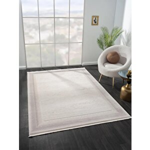 Truva Tv012a Bej Halı Kenar Çerçeveli Kalın Akrilik Tozuaz Modern Salon Halısı Yatak Odası Koridor 100x200 cm