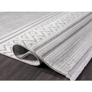 Sümer Sm009a Gri Beyaz Detaylı Halı Iskandinav Desen Dekoratif Modern Tozuyok Antialerjik