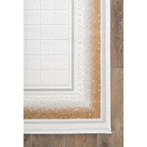 Truva Tv032s Krem Rengi Halı Gold Geometrik Detaylı Akrilik Yumuşak Salon Oturma Odası Halısı