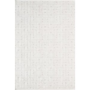 Best 113a Beyaz Modern Geometrik Desen Parlak Makinada Yıkanabilir Salon Halısı 80x150 cm