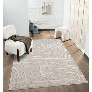 Sümer Sm014a Krem Renkli Halı Çizgi Desenli Dekoratif Modern Antialerjik Salon Mutfak Halısı