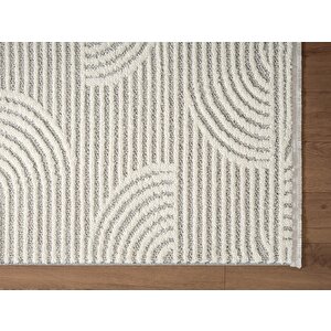 Wool Wl012a Gri Beyaz Modern Desen Kabartmalı Doku Pamuk Tabanlı Kaymaz Salon Halı