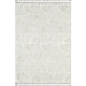 Wool Wl012a Gri Beyaz Modern Desen Kabartmalı Doku Pamuk Tabanlı Kaymaz Salon Halı