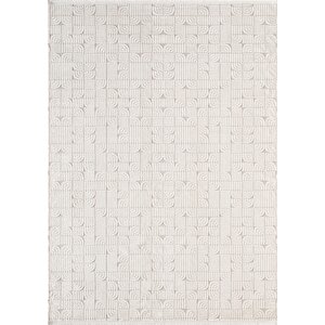 Best 113a Beyaz Modern Geometrik Desen Parlak Makinada Yıkanabilir Salon Halısı 160x230 cm