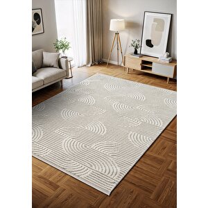 Wool Wl012a Gri Beyaz Modern Desen Kabartmalı Doku Pamuk Tabanlı Kaymaz Salon Halı 100x200 cm