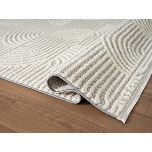 Wool Wl012a Gri Beyaz Modern Desen Kabartmalı Doku Pamuk Tabanlı Kaymaz Salon Halı 100x200 cm