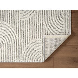 Wool Wl012a Gri Beyaz Modern Desen Kabartmalı Doku Pamuk Tabanlı Kaymaz Salon Halı