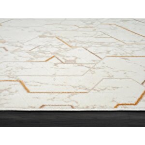 Lotus Plus 08581a Beyaz Halı Bej Abstract Detaylı Modern Ince Akrilik Tozuaz Salon Halısı Koridor