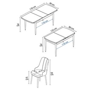 Clara Beyaz 80x132 Açılabilir Mdf Masa Yemek Odası Takımı,mutfak Takımı 4 Adet Sandalye