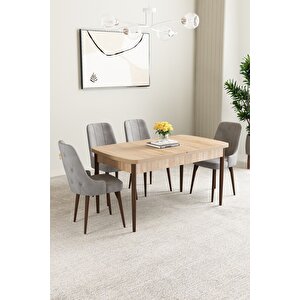 Clara Meşe Desen 80x132 Açılabilir Mdf Masa Yemek Odası Takımı,mutfak Takımı 4 Adet sandalye Gri