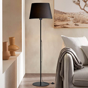 Slav Hazır Konik Kumaş Başlık Siyah Metal Lambader Salon Köşe Lambası 1072 Siyah