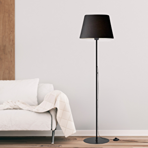 Slav Hazır Konik Kumaş Başlık Siyah Metal Lambader Salon Köşe Lambası 1072 Siyah