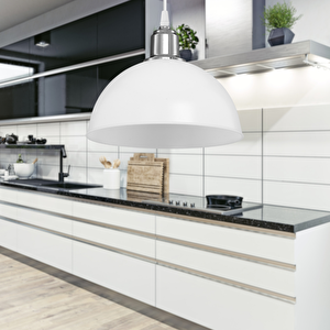 Haus Yarım Küre Opak Beyaz Abs Krom Kuka Süslü Sarkıt Mutfak Salon Avize Kafe Kuaför Aydınlatma 2155 Soğuk Beyaz