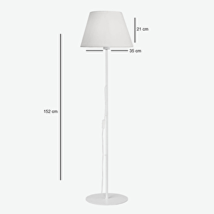 Slav Hazır Konik Kumaş Başlık Beyaz Metal Lambader Salon Köşe Lambası