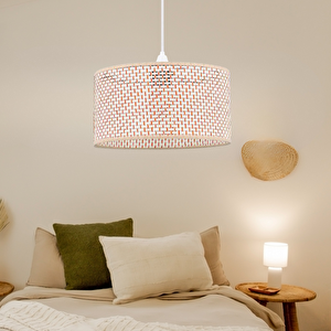 Rakkas Hasır Kaplama Metal Kasalı Silindir Krem Turuncu Avize Salon Yatak Odası Rattan Sarkıt Açık Turuncu