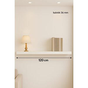 120 Cm 36 Mm Kalınlık Mat Beyaz Mdf Gizli Montaj Ahşap Duvar Rafı Uçan Raf Kitaplık