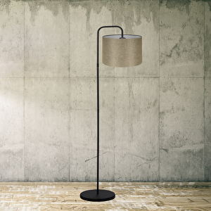 Suitable Metal Gövdeli Bej Kumaş Başlık Çok Amaçlı Lambader Salon Köşe Lambası 1179 Kum Beji
